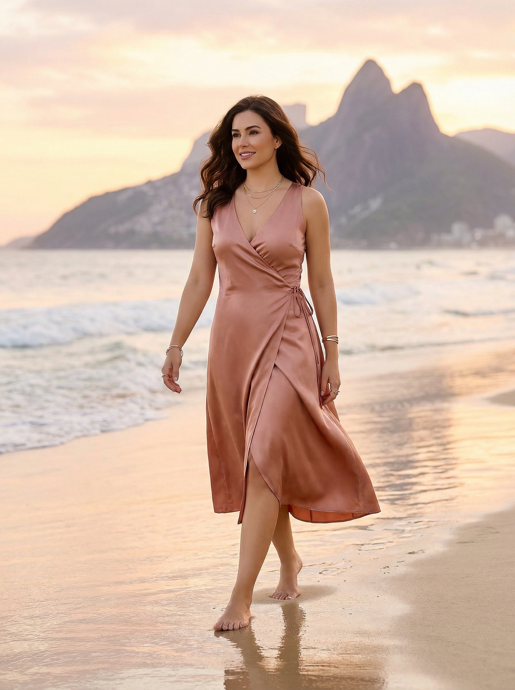 Helena em atmosfera editorial rose gold no Rio